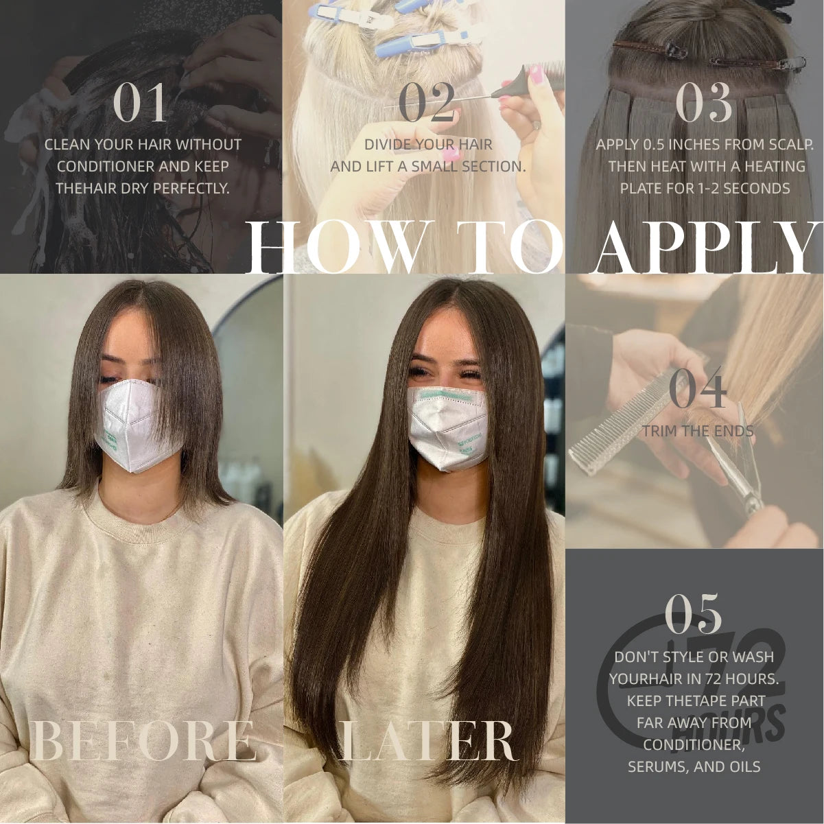 Tape in Hair Extensions Human Hair, 20Inch 10Pcs  25g  Seamless Weft Tape Invisible Adhesive Tape In Hair Extensions