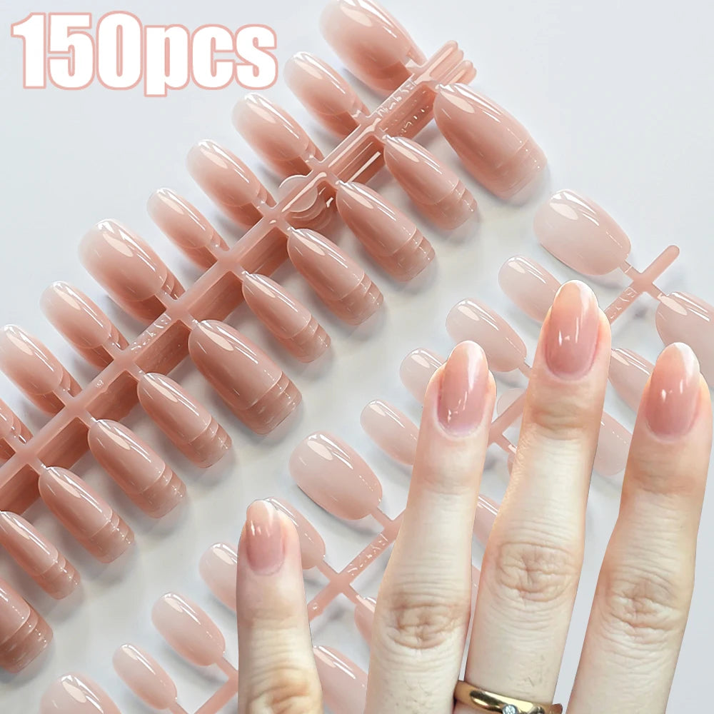 120Pcs Short Square White French Fake Nails Tips Nude Pink Coffin-shaped Glossy Press on nails Full Cover Wearable False Nails-#