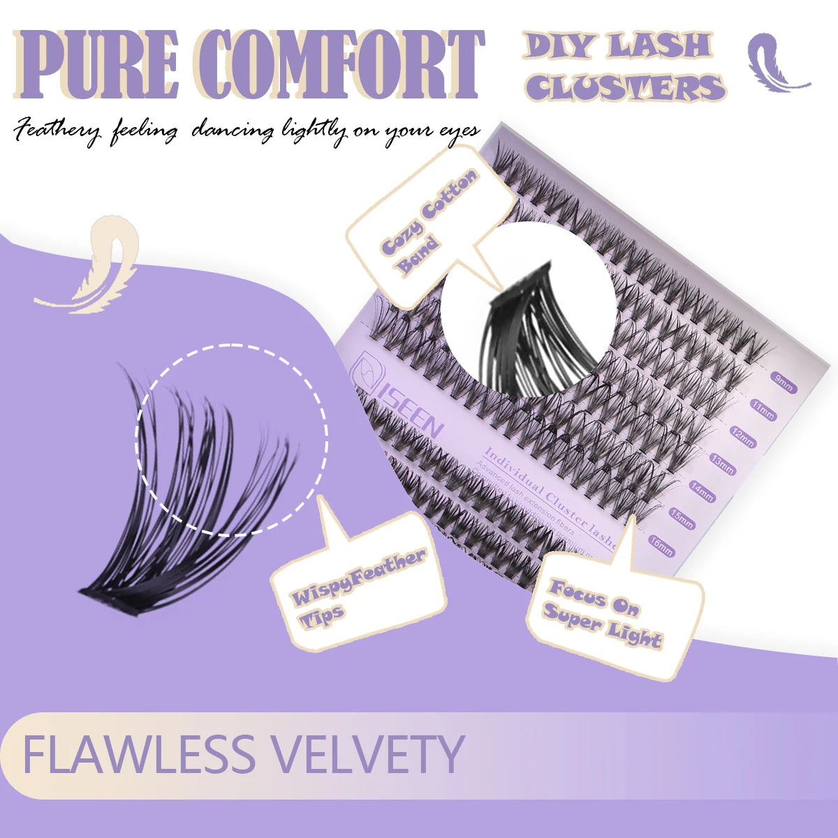 Lash Extension Kit D Curl Cluster Lashes 9-16mm Natural And Voluminous Styles with Bond&Seal Tweezers Reusable Beginner-Friendly