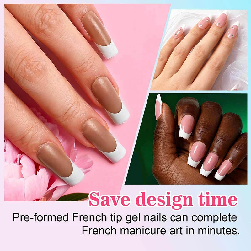 150pcs Boxed French Gel Tips Press On Nails Almond Nails 15 Sizes Pre-applied Fake Nails For Manicure Extension