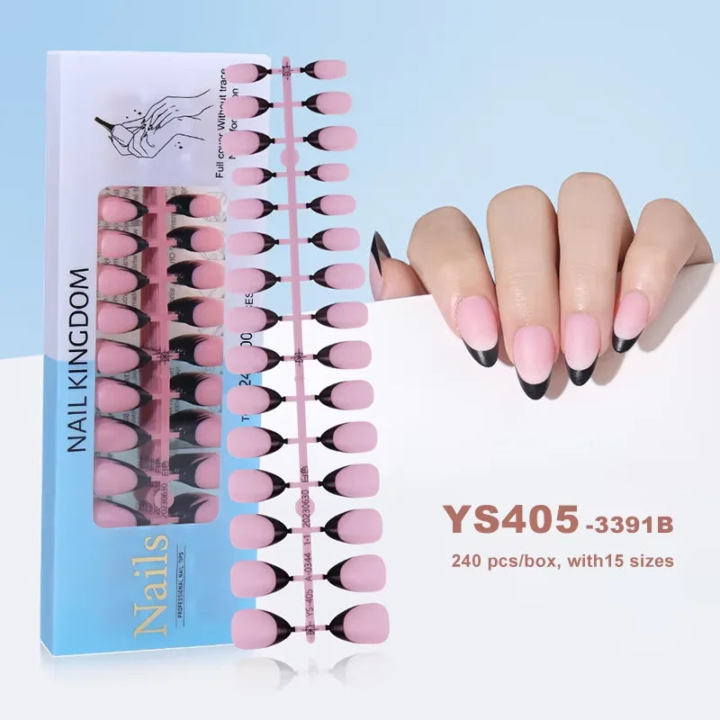 150Pcs/Box Acrylic Press on Nails Full Cover Fake False Tips Soft Gel Extension T-shaped Oval Capsule Almond Sculpted Salon DIY