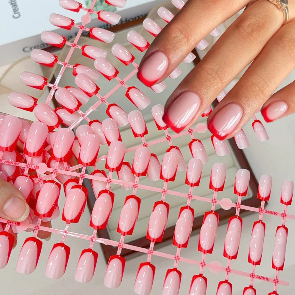 120Pcs Short Square White French Fake Nails Tips Nude Pink Coffin-shaped Glossy Press on nails Full Cover Wearable False Nails-#