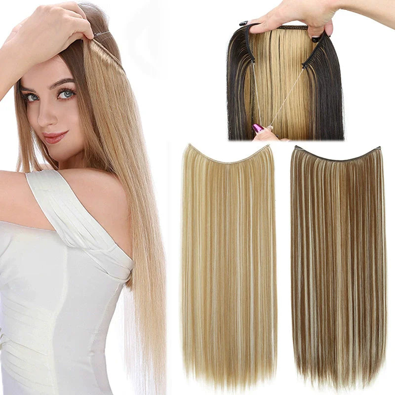 Invisible Halo Fish line Hair Extensions 24”