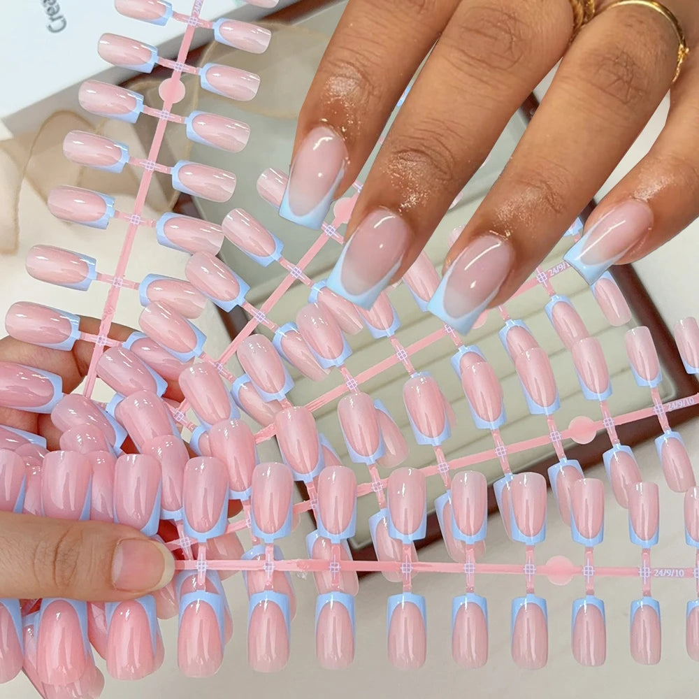 120Pcs Short Square White French Fake Nails Tips Nude Pink Coffin-shaped Glossy Press on nails Full Cover Wearable False Nails-#